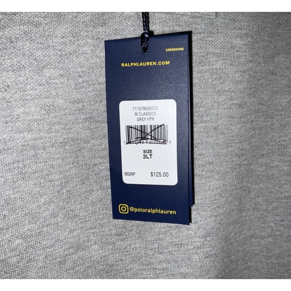 NWT‎ Men's Polo Ralph Lauren Long Sleeve Polo Shirt Gray Heather Navy Pony 3XLT